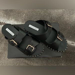 Black leather buckle slide - Saks Fifth Avenue 8.5 new in box